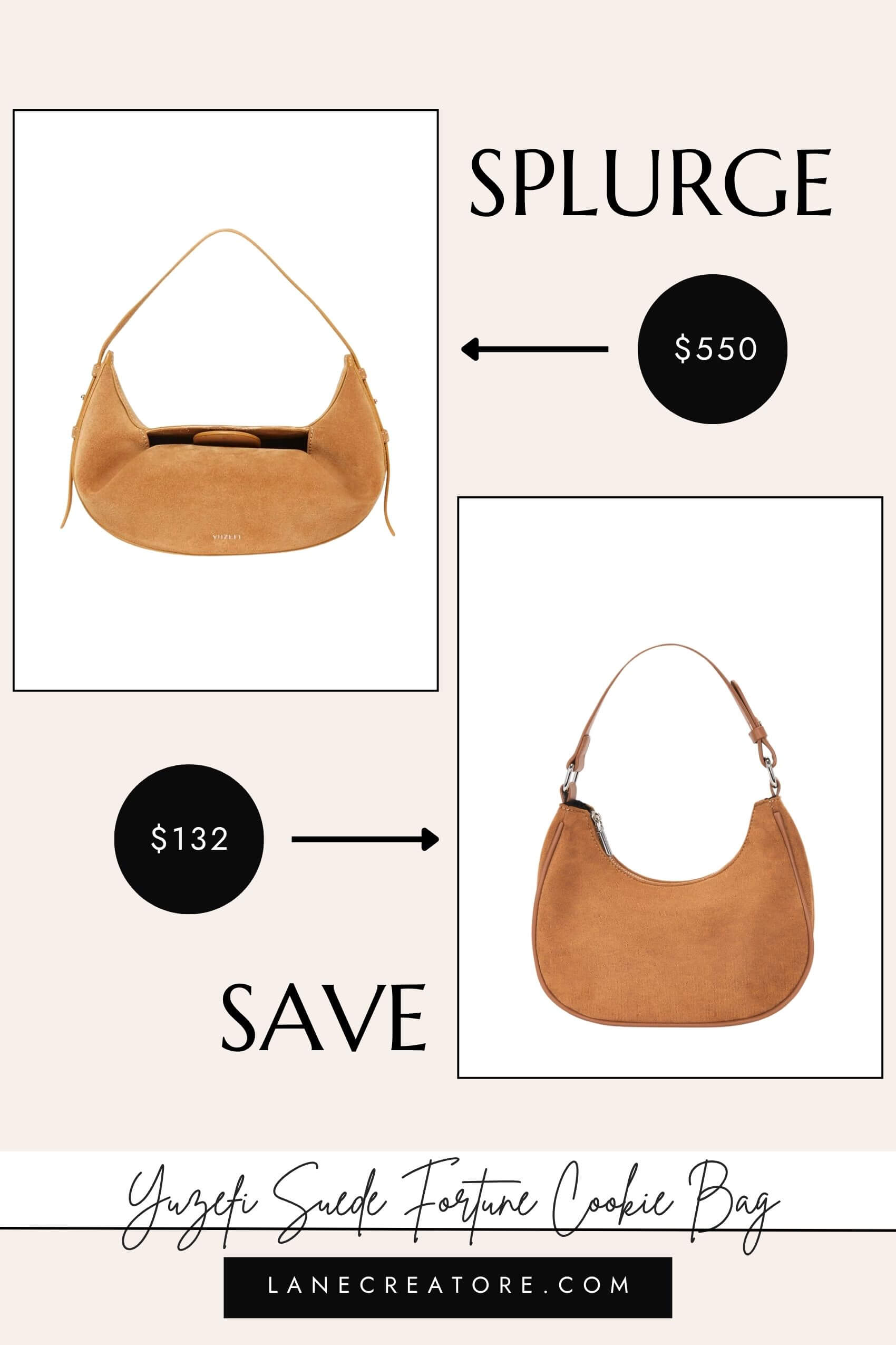 yuzefi suede fortune cookie bag dupe